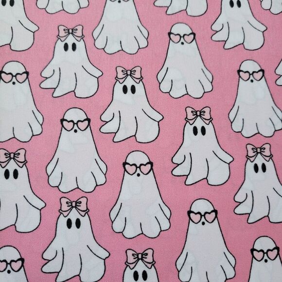 Betsey Johnson 4pc Pink Twin Sheet Set Hey Boo Ghosts w/ Bows Sunglasses Sheets - Picture 1 of 10